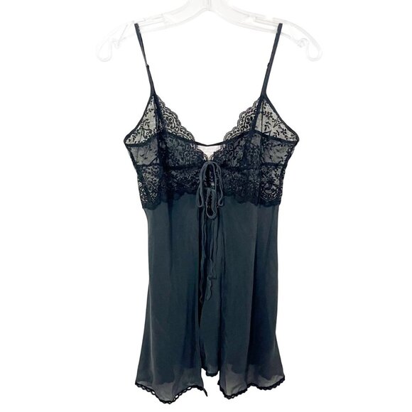 Victoria's Secret Black Silk Lace Sheer Babydoll Lingerie Camisole Top MEDIUM - Picture 1 of 7